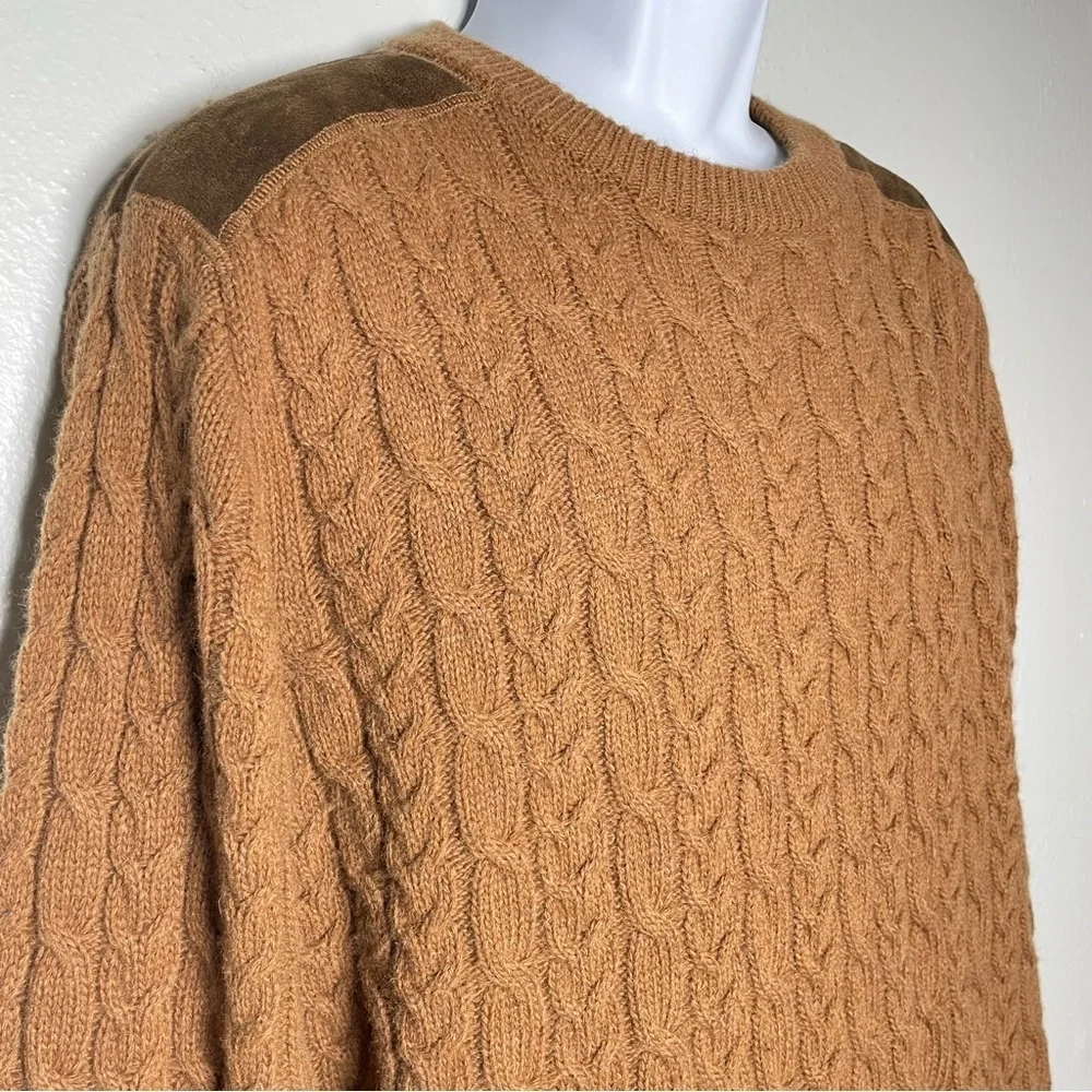 Barque Men’s Camel Brown Cable Knit Wool Blend Sweater Size L